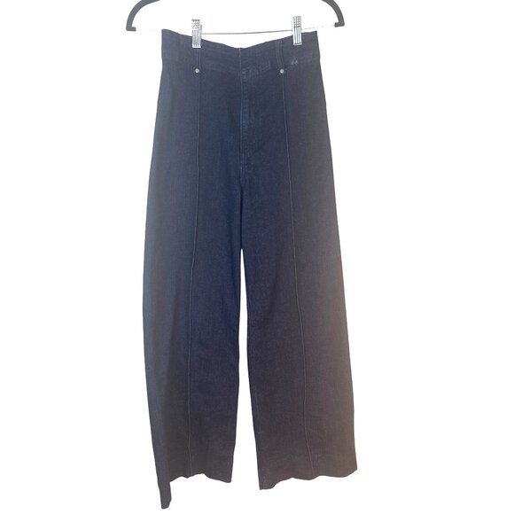 2/$30 ZARA Wide-Leg Size 2 High-Rise Dark Navy Denim Pants - Picture 1 of 14